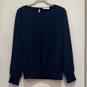 Zenana Medium Elegant Dark Blue long sleeve Blouse